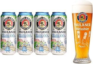 Kit 4 Cervejas Paulaner Weiss Zero Álcool Lata 500ml + Copo Prost