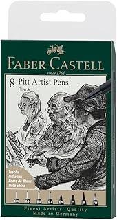 Faber-Castell PITT Artist Pen India Ink Pen - carteira de 8 - cor 199 preta - XXS, F, M, B, C, 1,5, Fude Hard, (167158)