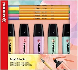 STABILO Point 88 e BOSS Kit Caneta Ponta fina e Marca Texto – Pacote com 10 unidades – Cores Pasteis Sortidas com 9.79% de desconto por R$ 120,99 na amazon