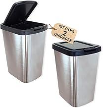 kit 2 Lixeiras 9L plástica para pia banheiro cozinha escritório - Cor Metalizada Adesivo Imita Inox Tampa Click-Lene