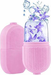 Massageador Facial Rolo de Gelo Reutilizável com Cerdas de Limpeza – Efeito Refrescante, Reduz Inchaço e Estimula a Circulação (Rosa)