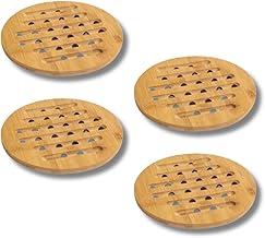 Descanso de Panela em Bambu Redondo 17cm, Base Térmica Antitérmica, Resistente ao Calor, Ecológico e Antiderrapante, 4 Unidades