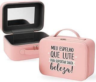 Maleta Organizadora de Maquiagem com Espelho, Forro Macio, Espaço Amplo sem Divisórias, Elásticos Internos e Alça – Ideal para Viagens e Rotina de Beleza – Three Brothers (Maleta Maquiagem Rosa)