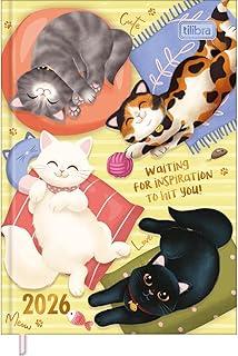 Tilibra - Agenda Costurada Petit 10,5 x 14,8 cm Purrfect Cats 2026 - Gatos Fundo Verde