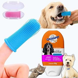 Escova de Dente para Pet Dedeira + Gel Dental Kit Higiene Bucal Cachorro Pasta de Dente Pet