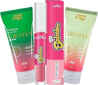 Kit Gloss Brilho Labial Ice Sabor Uva, Cereja, Tutti Frutti e Melancia com Hidratante e Esfoliante Corporal de Melancia (Tutti Frutti)