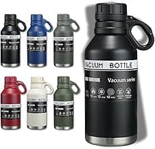 Garrafa Térmica Grande de 1.2 litro para Água Café Chá - Aço Inox 304 201 - Ideal para Academia Escola Trabalho - Bebida Gelada ou Quente - Resistente - 1200ML (Preto)