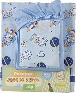 JOGO DE BERÇO 3 PEÇAS LENÇOL DE ELÁSTICO VIROL E FRONHA (Azul)