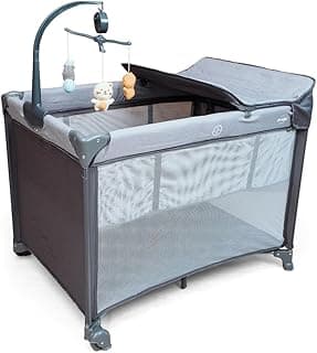 Berço e Cercadinho Portátil com Trocador e Bolsa para Transporte Grafite Yuupi