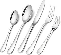 Conjunto de Talheres 20 Peças Aço Inoxidável Premium - 4 Facas, 4 Garfos, 4 Colheres, 4 Garfos Salada, 4 Colheres Chá - Presente Elegante para Casa/Restaurante - Dishwasher Safe - Prata