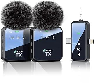 Microfone de lapela sem fio 3 em 1, compatível com iPhone/telefones/câmeras Android, alcance de transmissão de 25 m, duração da bateria de 18 horas, adequado para entrevistas, vlog, YouTube e TikTok