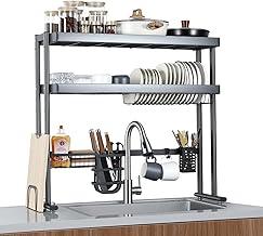 Escorredor de Louça Suspenso com Porta Talheres para Pratos e Copos Organizador de Cozinha, Organizador de Pratos Multifuncional (Cinza)