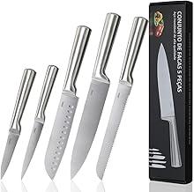 LUMAI Original Conjunto de 5 Facas Grandes de Cozinha Zurich Robusto em Aço Inoxidável 3CR13 com Lâminas Inteiriças – Forja Prolongada para Robustez, Anti ferrugem, Ultra Afiadas e Precisão Suíça
