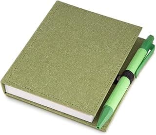 Bloco de Anotações Ecológico com Capa Dura, 100 Folhas, Caneta Reciclada, Sticky Notes, 13,5x11,5x1,2cm, Disponível (1, Verde)