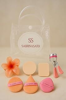 Presilha de Cabelo, Esponja de Maquiagem Sabrina Sato, Almofada para Pó, Curvador de Cílios e Sacolinha - 8 itens (Sacolinha com Esponjas)