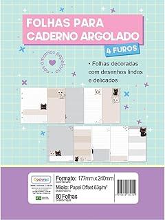 Refil para Caderno, Cadersil, Cute Cat, para Argolado, 63 Gramas, 80 Folhas