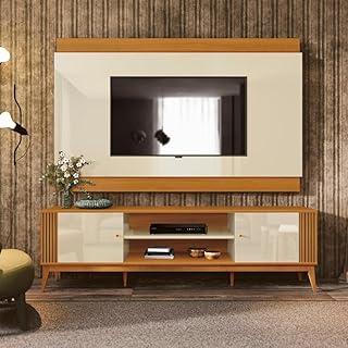 VIA NOSSA - Rack Ripado 2 Portas com Painel para Tv até 60 Polegadas Grecia 200cm Cor:offwhite/cedro