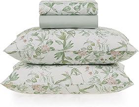 Jogo de Lençol Casal Karsten Percal 160 Fios 100% Algodão Estampado Cama 4 Peças (Naila - Folhas Verde)