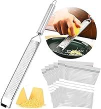 Ralador De Queijo Zester Culinário Profissional 34cm Inox Lâmina Fina Afiada P/Raspas limão Rala Parmesão Noz Moscada Chocolate coco + 15 Saco Ziplock Multiuso P/Armazenar Alimentos Freezer 22x15cm