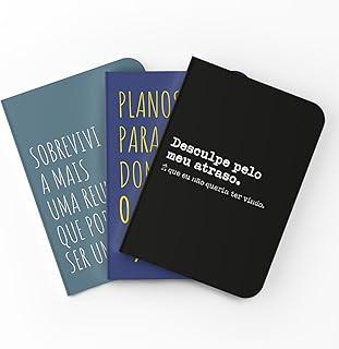 Kit de Cadernos sem Pauta A5 - Capa Flexível 80 Páginas cada 20x14cm - Frases