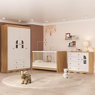 Quarto de Bebê Completo com Berço 3 em 1 para Colchão 130x60cm Liz Multimóveis Mp4551 Madeirado/branco