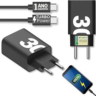 Carregador Turbo 30W Tipo C para Samsung Galaxy, Compatível com Modelos S20 a S24, Série A e Tab, Preto