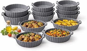 Kit com 12 Formas de Silicone Reutilizáveis para Air Fryer e Forno, Silicone Reciclável Antiaderente, Resistente a Alta Temperatura, Fácil de Lavar e Guardar (Cinza)