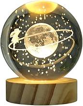 Luminária Led Bola de Cristal 3D - Luz de Mesa P/Quarto, Sala, Escritório - Decoração, Enfeite, Abajur, Ornamento, Leitura, Presente - Base Madeira - Leal Shop (Menina na Lua)