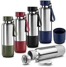 Garrafa Térmica 500ML Aço Inoxídavel, Com Compartimento Porta Comprimidos, Design Moderno e Vedação Segura, Praticidade e Versatilidade, Isolamento Térmico Com Parede Dupla (Azul)