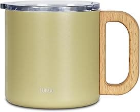 LUMAI Caneca Térmica Vietnã 350ml Aço Inoxidável, Parede Dupla Isolada a Vácuo, Mantém Bebidas Quentes ou Frias por Horas, Tampa Vedada Antivazamento, Alça de Madeira – Amarelo com 45.95% de desconto por R$ 54,00 na amazon