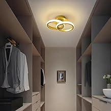 Luminária de Teto LED Moderna com 2 Anéis Dourados, Tricolor Ajustável, 17cm, Design Minimalista, Metal e Plástico, 100-265V, para Quarto e Sala