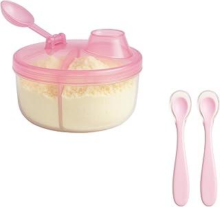 Dosador de Leite em Pó com Divisorias Porta leite Bebê Viagem + Colher Ponta de Silicone (Rosa)