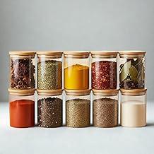 Kit 10 Porta Temperos Herméticos 250ML de Vidro Tampa De Bambu Potes Porta Condimentos