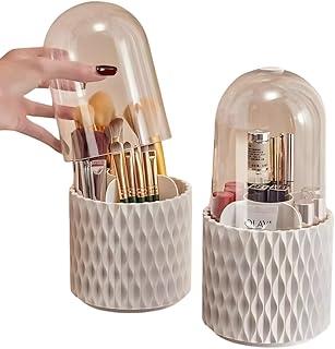 Porta Pincel Giratório Com Tampa em Acrílico, com 7 Divisórias - Maquiagem e Organização (Com Tampa - Branco)