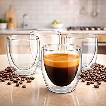 Conjunto 4 Xícaras de Vidro Borossilicato 180ml Parede Dupla – Copos Térmicos para Café, Espresso, Cappuccino e Chá – Isolamento Térmico, Resistente ao Calor, Bebidas Quentes e Frias