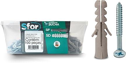 SFOR - Bucha SF Nylon 6 com Parafuso Madeira Phillips 3,8x40mm - Kit 200 Peças (100 Buchas + 100 Parafusos) - Ideal para Fixação em Concreto e Tijolo Maciço