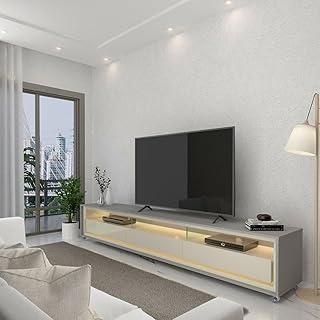 MadeiraMadeira Rack para TV até 75 Polegadas com Led e Rodízios Requinte 212cm Gelius Móveis Cinza/off White