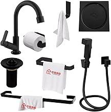 Kit Acessórios Banheiro Luxo Preto Fosco + Ducha Higiênica Black + Ralo Click Inteligente Inox + Válvula Pia Ralo Preto + Torneira Abs Bica Móvel