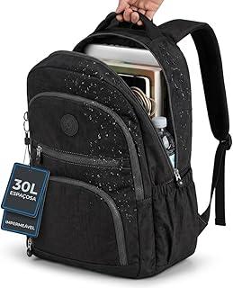 Mochila Grande 30L Nylon Impermeável Feminina Masculina Escolar Juvenil Notebook 15" — Mochila Preta Resistente com Múltiplos Bolsos, Leve, Casual e Reforçada para Escola e Viagens