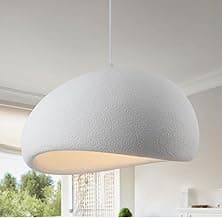 Luminária Pendente Cúpula Estilo Japonês Cor Branca Feito de Resina Concreto 50CM