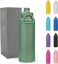 Garrafa Térmica 800ml - Duplamente Isolada, Aço Inox 304, Base Emborrachada Anti Derrapante, Mantém Bebidas Quentes por 12 Horas e Geladas por 24 Horas, (Verde Exercito)