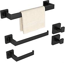 Trailabo Toalheiro para Banheiro 5 Peças em Aço Inoxidável Premium, Kit Banheiro, Porta Toalhas de Parede (Preto)