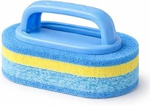 Esponja de Limpeza Doméstica com Cabo Três Camadas Multifuncional Plástico, Azul e Amarelo