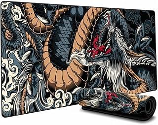 Mousepad Gamer Extra Grande 90x40 Profissional Speed Antiderrapante Base Emborrachada Confortável Macio Borda Costurada Premium - Dragão Azul