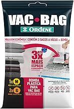 Ordene - Conjunto de Sacos à Vácuo para Armazenamento, Contém 1 Saco Médio (45cmx65cm), 2 Sacos Grandes (55comx90cm) + Bomba Plástica, Linha Vac Bag
