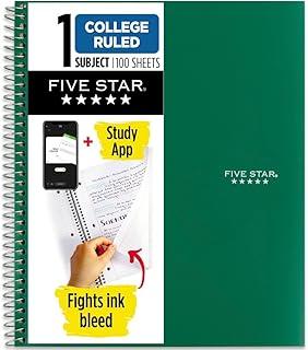 Five Star Caderno espiral Plus aplicativo de estudo, 1 matéria, papel pautado universitário, 100 folhas, 21 x 28 cm, verde floresta (72055)
