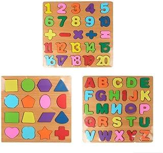 Kit 3 Tabuleiro Educativo Letras Formas Quebra-Cabeça e Numeros Madeira 20 X 20 cm 3d Brinquedo Pedagógico Alfabetização Vogais Alfabeto