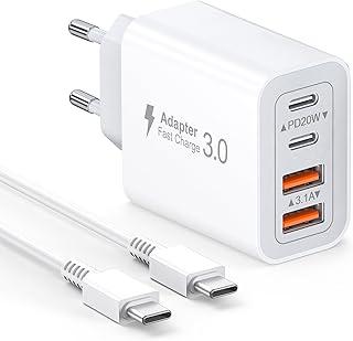 Carregador USB C de 40 W, bloco de carregamento rápido com plugue de parede, adaptador de energia PD+QC de 4 portas, caixa tipo tijolo com várias portas+cabos tipo C de 1,8m para iPhone 17/16/Pro Max