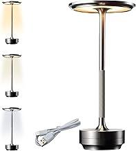 luminária de mesa led recarregável,portátil 5200mAh operado por bateria,3 modos de luz de mesa LED de escurecimento contínuo com função de memória, para exterior、pátio e restaurante (Prata)