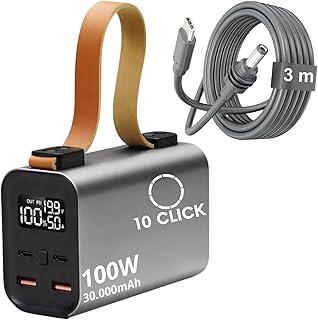 Power Bank 100W 30000mAh + Cabo USB-C/DC 3m Para Starlink Mini Antena Bateria Portátil Externa Potente Carregador Energia Celulares Notebooks Drones Caixa de Som Equipamentos de Alta Potência 10CLICK®